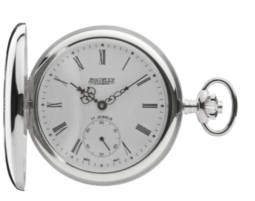 Sterling Silver Half Hunter Mechanical Pocket Watch by Jean Pierre