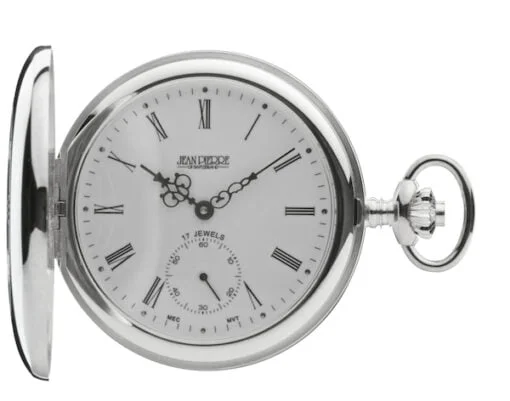 Sterling Silver Half Hunter Mechanical Pocket Watch by Jean Pierre