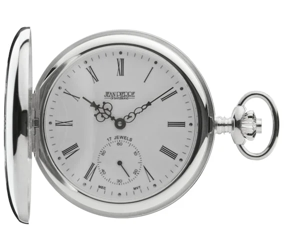 Sterling Silver Half Hunter Mechanical Pocket Watch by Jean Pierre