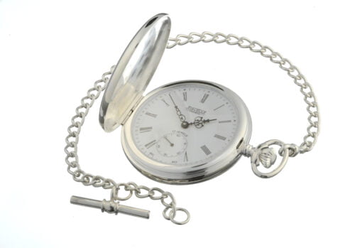 Sterling Silver Full Hunter Mechanical Pocket Watch by Jean Pierre - Image 2