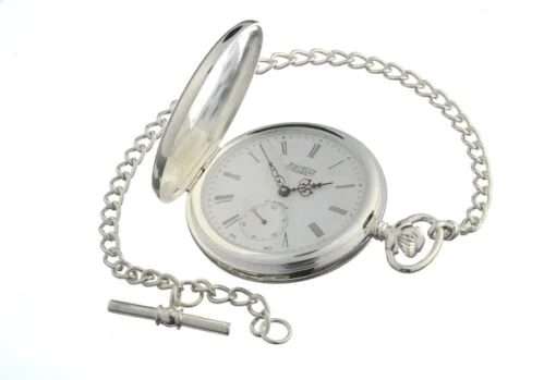 Sterling Silver Full Hunter Mechanical Pocket Watch by Jean Pierre - Image 2