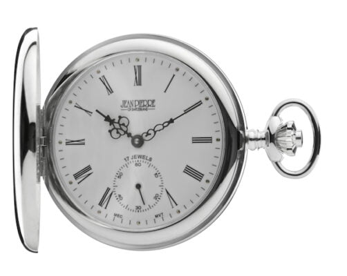 Sterling Silver Full Hunter Mechanical Pocket Watch by Jean Pierre