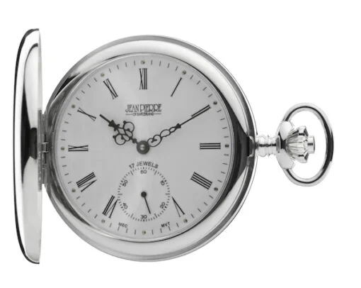 Sterling Silver Full Hunter Mechanical Pocket Watch by Jean Pierre