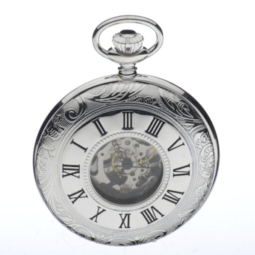 Sterling Silver Skeleton Half Hunter Pocket Watch by Jean Pierre - Image 3