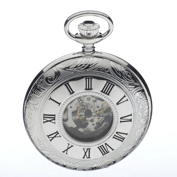 Sterling Silver Skeleton Half Hunter Pocket Watch by Jean Pierre - Image 3
