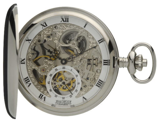 Chrome Plated Skeleton Twin Lidded Mechanical Pocket Watch by Jean Pierre - Image 4