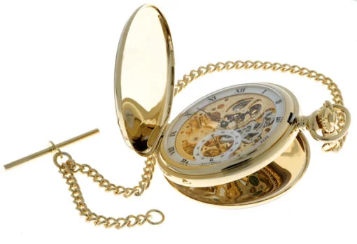 Gold Plated Skeleton Twin Lidded Mechanical Pocket Watch by Jean Pierre - Image 3