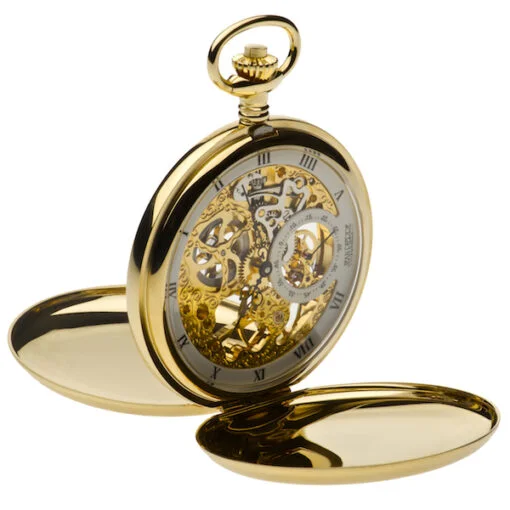 Gold Plated Skeleton Twin Lidded Mechanical Pocket Watch by Jean Pierre