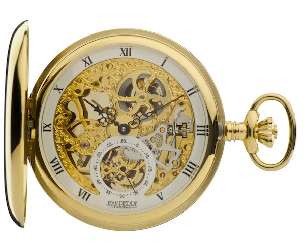 Gold Plated Skeleton Twin Lidded Mechanical Pocket Watch by Jean Pierre - Image 2