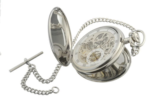 Chrome Plated Skeleton Twin Lidded Mechanical Pocket Watch by Jean Pierre - Image 2