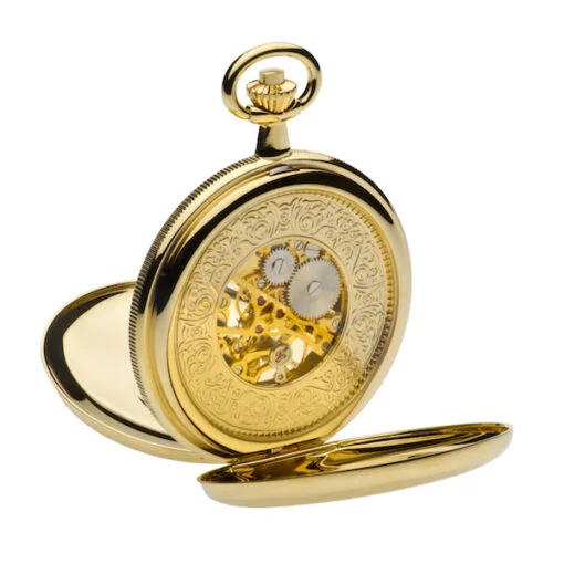 Gold Plated Twin Lidded Skeleton Mechanical Pocket Watch by Jean Pierre - Image 3