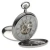 Chrome Plated Twin Lidded Skeleton Mechanical Pocket Watch by Jean Pierre