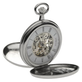 Chrome Plated Twin Lidded Skeleton Mechanical Pocket Watch by Jean Pierre