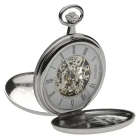 Chrome Plated Twin Lidded Skeleton Mechanical Pocket Watch by Jean Pierre