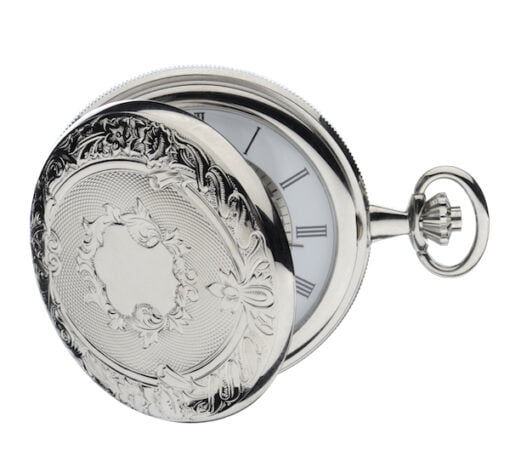 Chrome Plated Twin Lidded Skeleton Mechanical Pocket Watch by Jean Pierre - Image 2