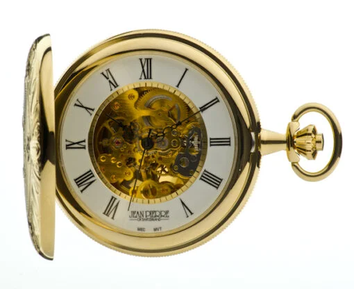 Gold Plated Twin Lidded Skeleton Mechanical Pocket Watch by Jean Pierre - Image 2