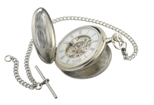 Chrome Plated Twin Lidded Skeleton Mechanical Pocket Watch by Jean Pierre - Image 4