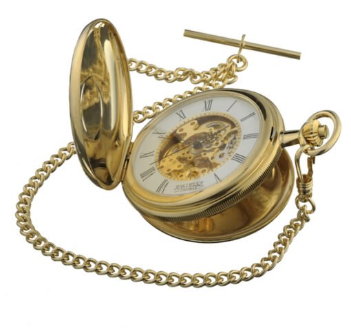 Gold Plated Twin Lidded Skeleton Mechanical Pocket Watch by Jean Pierre - Image 4