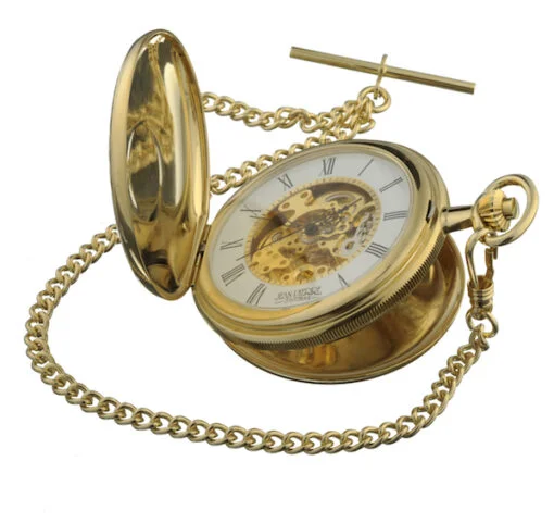 Gold Plated Twin Lidded Skeleton Mechanical Pocket Watch by Jean Pierre - Image 4