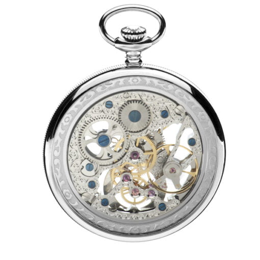 Chrome Plated Mechanical Open Face Skeleton Pocket Watch By Jean Pierre - Image 2