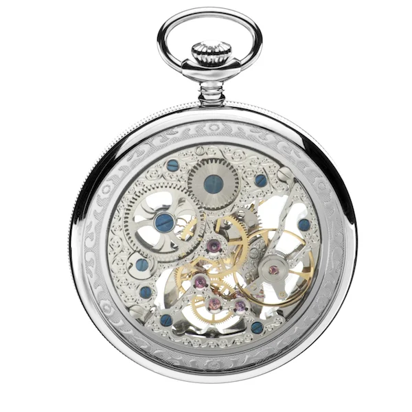 Chrome Plated Mechanical Open Face Skeleton Pocket Watch By Jean Pierre - Image 2