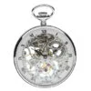 Chrome Plated Mechanical Open Face Skeleton Pocket Watch By Jean Pierre