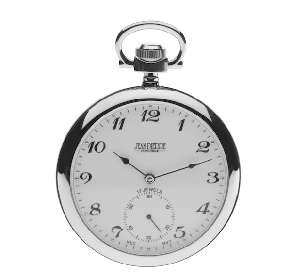 Chrome Plated Open Face Mechanical Pocket Watch by Jean Pierre