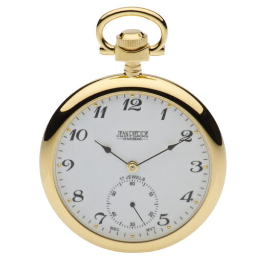Gold Plated Open Face Mechanical Pocket Watch by Jean Pierre
