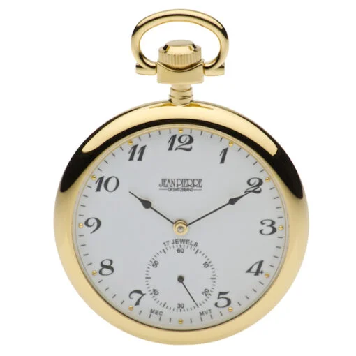 Gold Plated Open Face Mechanical Pocket Watch by Jean Pierre