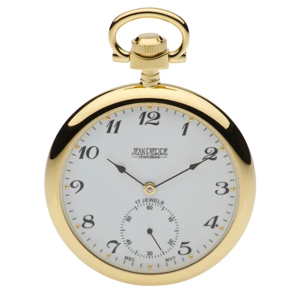 Gold Plated Open Face Mechanical Pocket Watch by Jean Pierre