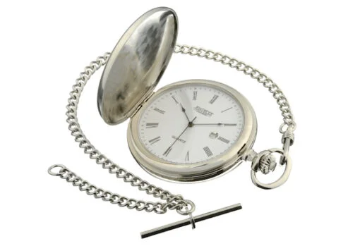 Chrome Plated Quartz Date Full Hunter Pocket Watch by Jean Pierre - Image 2