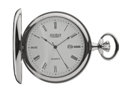 Chrome Plated Quartz Date Full Hunter Pocket Watch by Jean Pierre