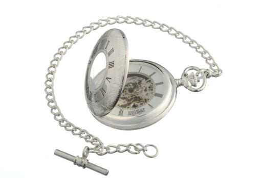 Sterling Silver Skeleton Half Hunter Pocket Watch by Jean Pierre - Image 2
