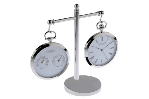 Jean Pierre Chrome Plated Hygrometer Thermometer and Desk Clock Set with Stand
