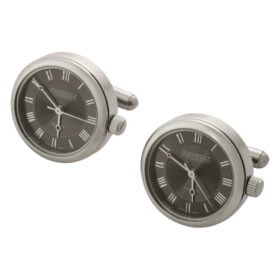 Jean Pierre Chrome Plated Black Quartz Watch Post Cufflinks