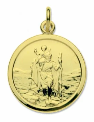 9ct Yellow Gold Medium Round St Christopher Pendant