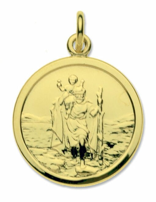 9ct Yellow Gold Medium Round St Christopher Pendant