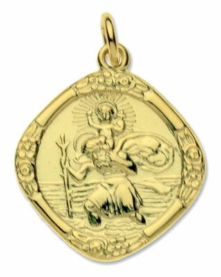 9ct Yellow Gold Square Reversible Medium St Christopher Pendant