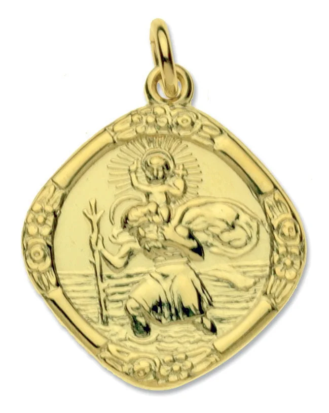 9ct Yellow Gold Square Reversible Medium St Christopher Pendant