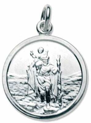 Sterling Silver Round Medium St Christopher Pendant