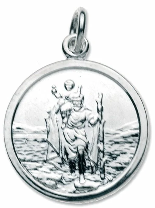 Sterling Silver Round Medium St Christopher Pendant
