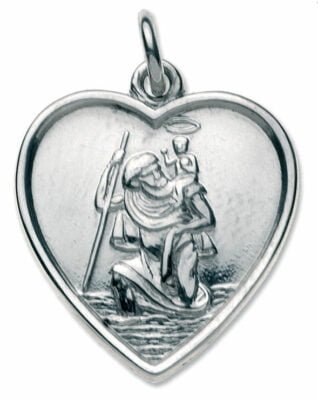 Sterling Silver Heart St Christopher Pendant