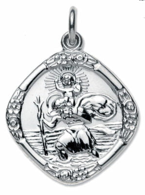 Sterling Silver Square Double Sided Medium St Christopher Pendant