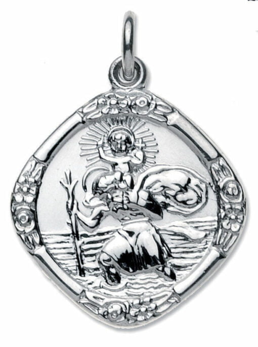Sterling Silver Square Double Sided Medium St Christopher Pendant