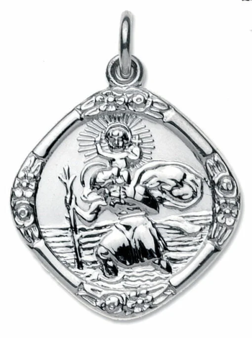 Sterling Silver Square Double Sided Medium St Christopher Pendant