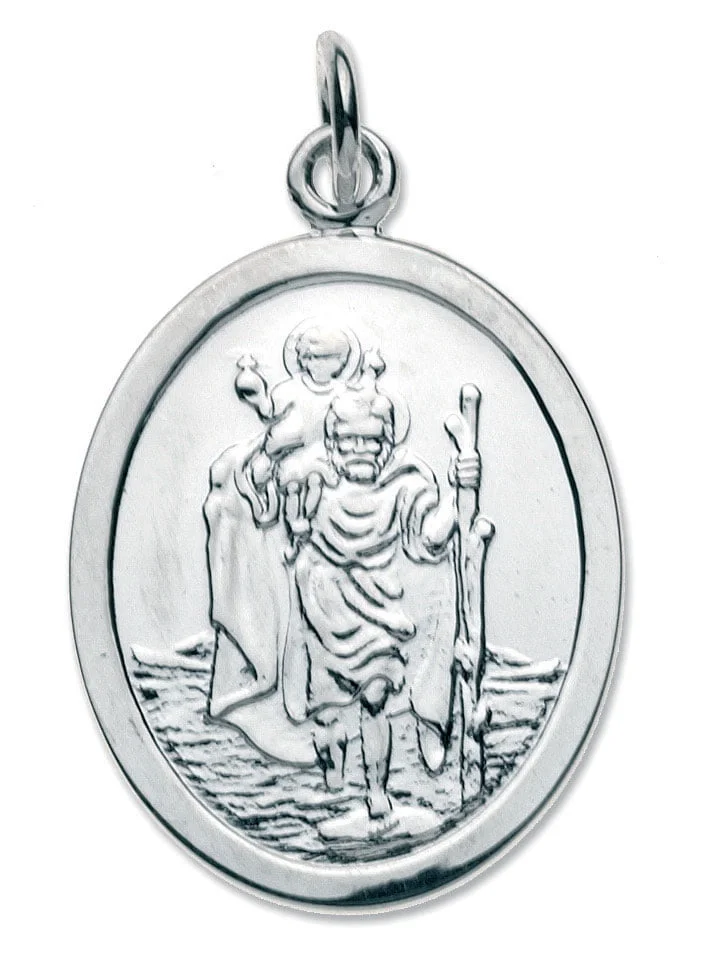 Sterling Silver Oval St Christopher Pendant