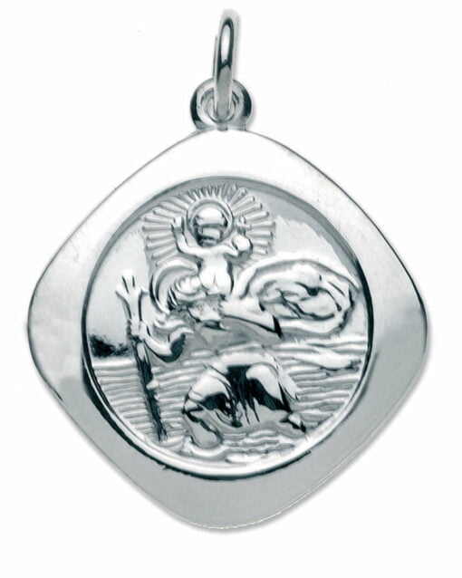 Sterling Silver Square Reversible Large St Christopher Pendant