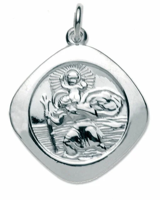 Sterling Silver Square Reversible Large St Christopher Pendant