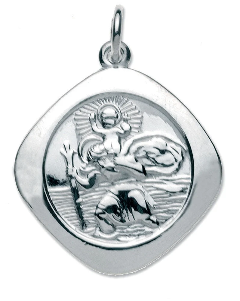 Sterling Silver Square Reversible Large St Christopher Pendant