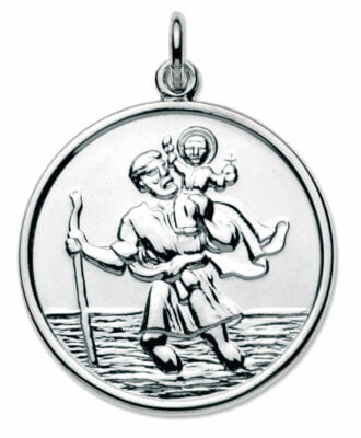 Sterling Silver Large Round St Christopher Pendant